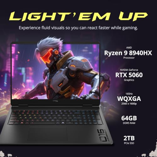 Image of HP OMEN HyperX 16 inch 2.5K 165Hz Gaming Laptop, AMD Ryzen 9 8940HX, GeForce RTX 5060 8GB GDDR7, 64GB DDR5, 3TB Storage(2TB SSD+1TB Docking Station Set), 4-Zone RGB Keyboard, Wi-Fi 7, Win 11, Black