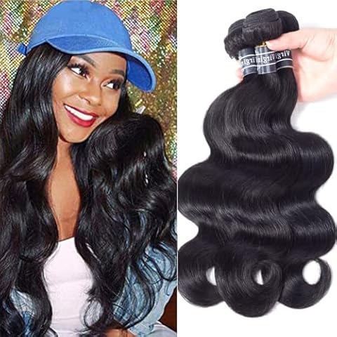 Amella Hair 100% Unprocessed Virgin Brazilian Human Hair Brazilian Body Wave 3 Bundles (18 20 22,300g) Hair Extensions Grade 8A Remy Human Hair Bundles Natural Black Color Cover