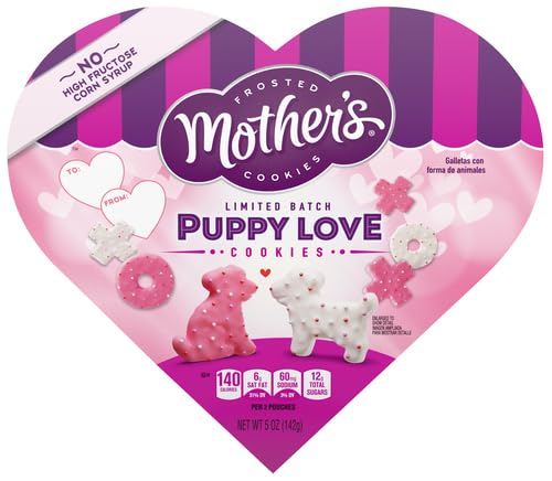 Mothers Caja de corazón de regalo de galletas de San Valentín Puppy Love Xs Os para el día de San Valentín 5 onzas