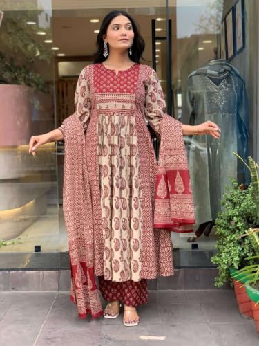 Image of ANNI Designer Kurta Set for Women Viscose Embroidered | Straight Kurta Pant Dupatta Set for Woman | Long Sleeve Round Neck V-Slit Stylish Ethnic 3 Piece Outfit Trendy Women Clothing