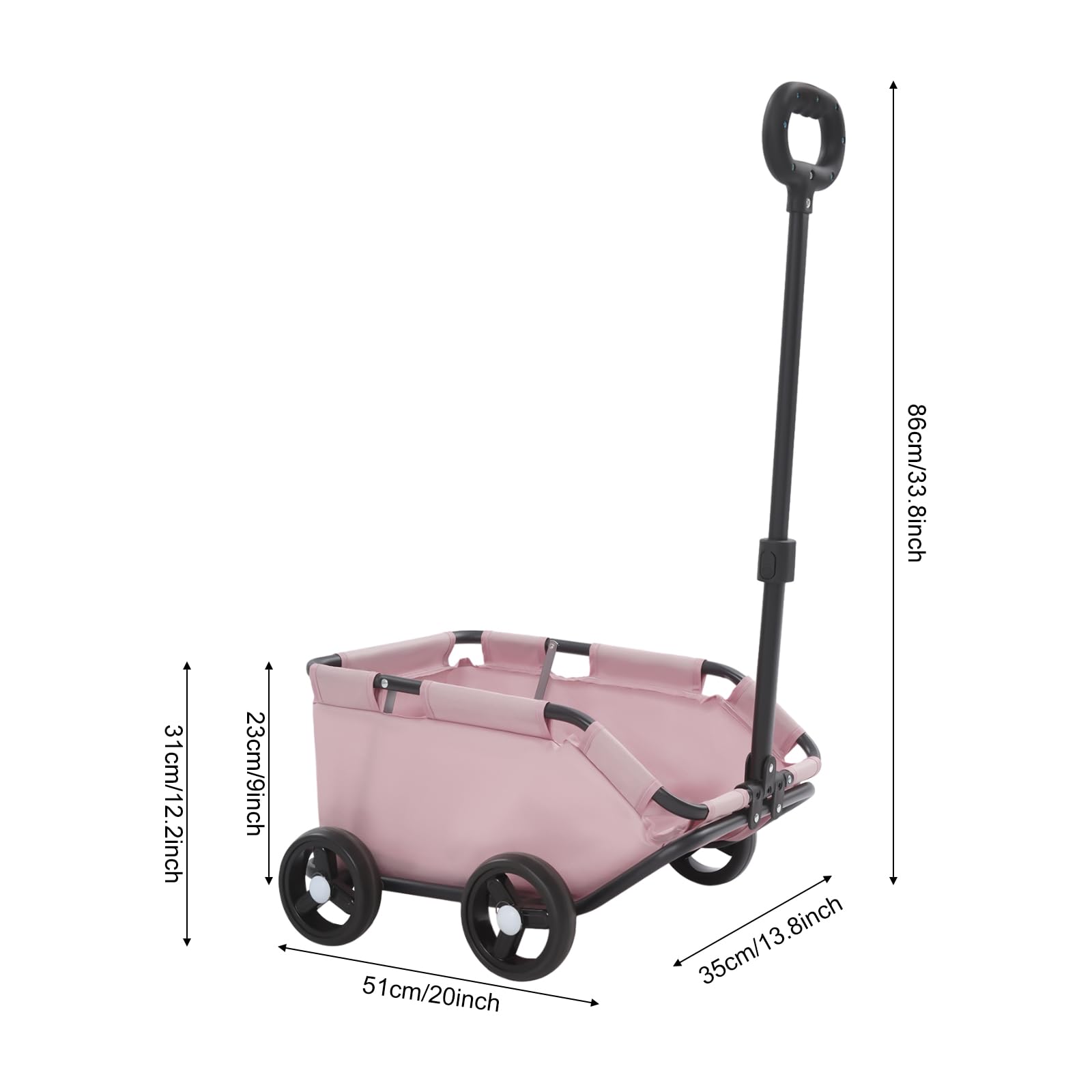 Passeggino pieghevole per cani di piccola taglia e gatti, leggero con manico telescopico, telaio stabile, fino a 7,5 kg, con cuscino interno e tasca laterale 31 × 51 × 35 cm (rosa)
