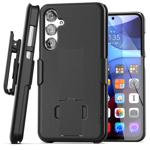 Encased DuraClip - Funda diseñada para Samsung Galaxy S24 con clip para cinturón con funda para teléfono y soporte (negro)