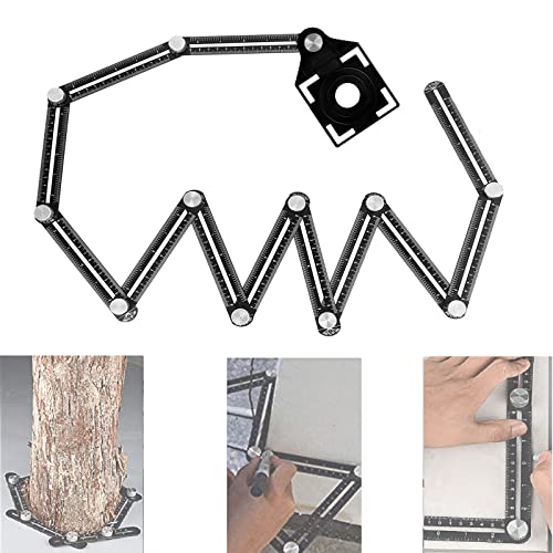 マルチアングルトリマーフリールーラー12角形測定ツール折りたたみ折りたたみルーラー測定ルーラーアルミニウム合金マルチアイコンパクトDIYツールテンプレートツール,木工ツール,パンチツール,テンプレートツールアルミ合金ブラック