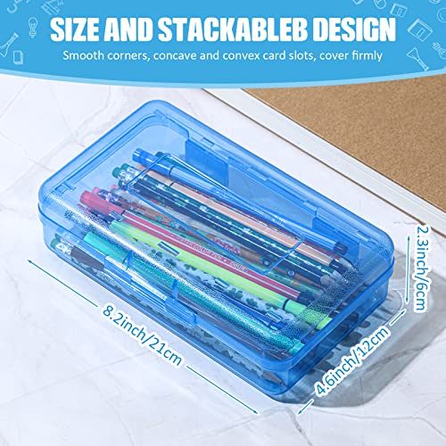 Image of Fainne 24 Pack Clear Plastic Pencil Box,Blue | Stackable Organizer for School Supplies, Large Case for Crayons Markers, Snap-lid Keeps Stationery Secure, Bulk Set