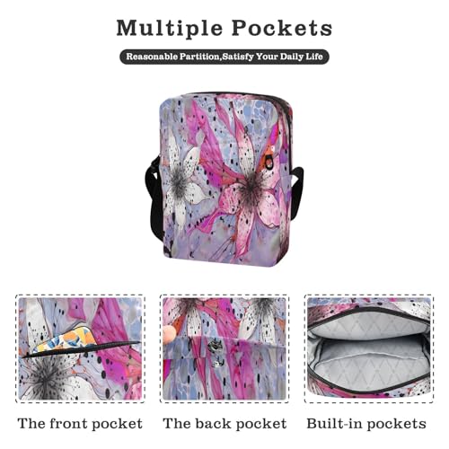 small messenger bag for women men shoulder bag Shoulder Handbags Adjustable Strap for School School- Flower Pink White2