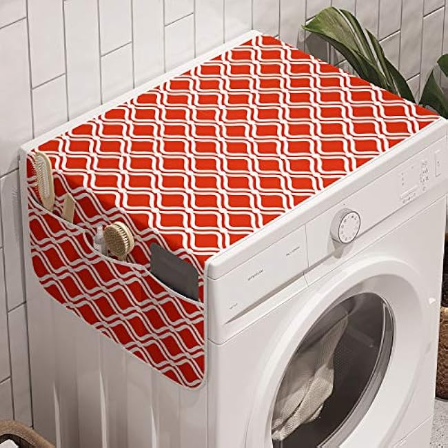Ambesonne Grapes Washing Machine Organizer, Sketchy Fruit Drawn by Hand on a Background of Squares, Anti-slip Fabric Cover for Washers and Dryers, 47 x 18.5, Pink Grey