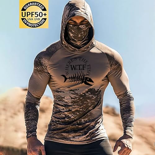 Men's Camo Sun Protection Hoodie with Mask UPF 50 Uv Long Sleeve Shirt Sun Shirt Uv Hooded Outdoor Rash Guard2