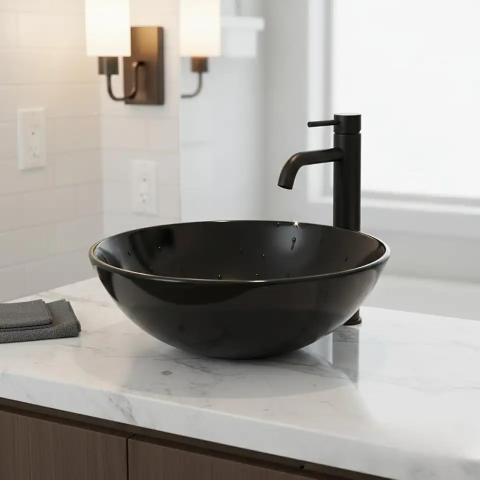 Cuba de Sobrepor Oval Plástica 30cm para Banheiro e Lavabo, Pia de Apoio Colorida (Preto)