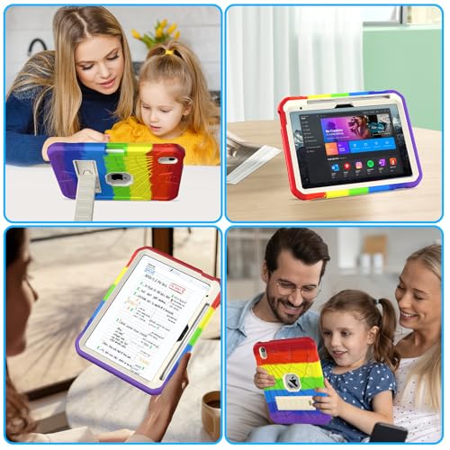 SIBEITU Case for iPad (A16) 11th Gen 11-inch 2025 & iPad 10th Gen 10.9 Inch 2022, Rugged Military Grade Protective Cover Built-in Kickstand & Pencil Holder | Vibrant Rainbow for Young Artists & Kids