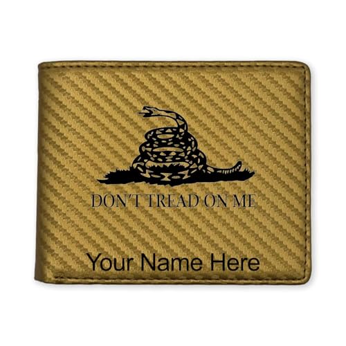 LaserGram Faux Leather Bi-Fold Wallet, Gadsden Flag, Personalized Engraving Included (Carbon Fiber Gold)