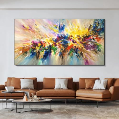 Art mural peinture abstraite moderne : toile de fleurs colorées 70x144 cm