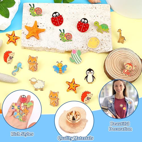 Image of SANNIX 60Pcs Enamel Pins Bulk Set, 30 Styles Cute Cartoon Brooch Pins for Backpacks, Clothes, Bags, Hats - Funny Lapel Pins Button Badges Accessories
