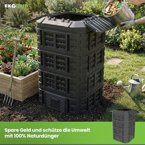 Composteur de jardin modulaire 1120 L EKOGRID avec aération continue noir
