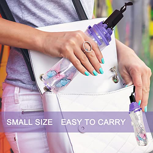 Jobede Cherry Blossom Butterfly Umbrella Transparent Clear Umbrellas 8 Ribs Folding Umbrellas For Adult Kids Men And Women Of All Ages (Purple) #TOP4