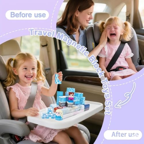 Image of Happy Hues Mini Magnetic Blocks Travel Set (38 Pcs) - Pixelated Ice Castle Cube Magnets with Storage Tin, STEM Building Toy Figures, Screen-Free Road Trip Travel Toy for Kids Ages 3+