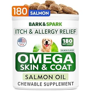 BARK&SPARK Omega 3 for Dogs – 180 Fish Oil Treats for Dog Shedding, Skin Allergy, Itch Relief, Hot Spots Treatment – Joint Health – Skin and Coat Supplement – EPA & DHA Fatty Acids – Salmon Oil