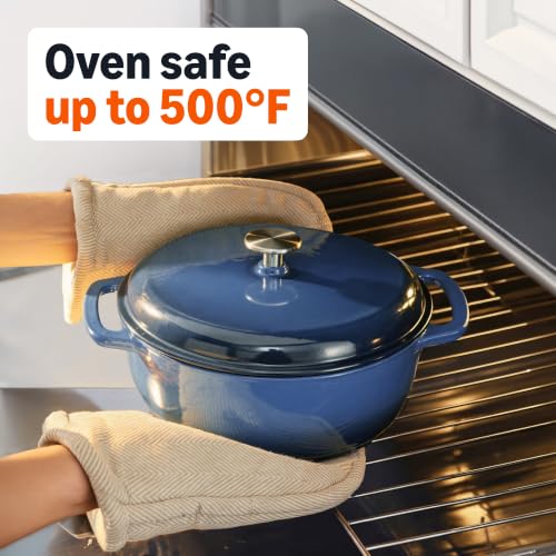 Image of Amazon Basics Enameled Cast Iron Dutch Oven Pot with Lid, Round, Dual Handles, Heavy-Duty, Oven Safe for Stews, Roasting, Baking, 7.3-Quart, Navy