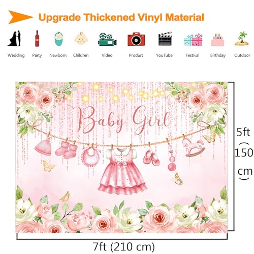 Fondo Photográfico Baby Shower Rosa Floral 7x5ft miniatura 5