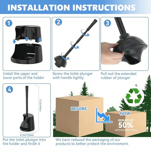 Image of Toilet Plunger with Holder, Plungers for Bathroom Heavy Duty for 5.3-inch Toilet Drain, Toilet Plunger and Holder Combo for Bathroom Cleaning (Style 1)