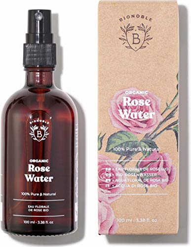 AGUA DE ROSAS ORGÁNICA | Tónico de Agua de Rosas de Damasco 100% Puro y Natural | Sin Alcohol Añadido, Sin Conservantes | Cara, Contorno de Ojos, Cuerpo, Cabello | Botella de Vidrio + Spray (100 ml)