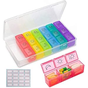 HONZUEN 7 Daagse Pillendoosje Tabletdoosje Pillenorganisator – 3 Keer per Dag, BPA-vrije Wekelijkse Pillendoosdoos met 21 Compartimenten Tablet Dispenserdoos Medicijndoos Organizer