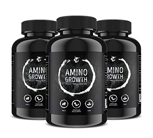 AMINO GROWTH TABLETTEN - 450 Aminosäuren-Tabletten- vegan - Komplex aller 18 Aminosäuren inkl. aller EAA und Maca zum Muskelaufbau Cover
