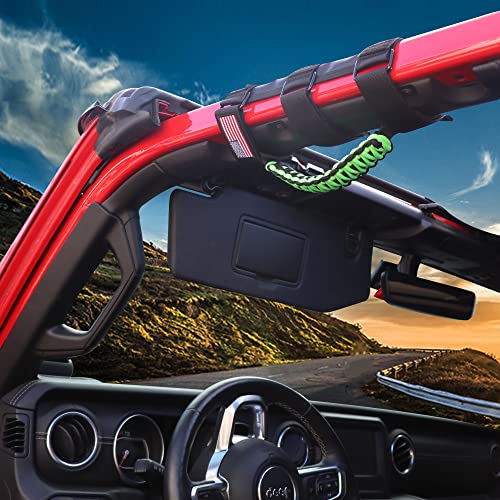 Bestaoo 2 X Roll Bar Grab Handles Paracord Grip Handle For Jeep Wrangler Yj Tj Jk Jl & Gladiator Jt 1955-2022 Utv Atv, Fit For 2 To 4-Inch Roll Bars, Upgrade Metal Buckle (Green) #TOP5
