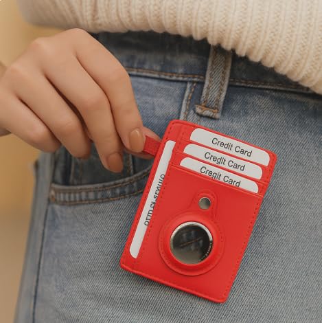 Slim RFID Blocking Card Holder Wallet with Built-in AirTag Case Clip – Front Pocket Leather Wallet for Unisex