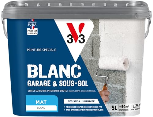 V33 Peinture blanche mat, BLANC GARAGE & SOUS-SOL, 5L