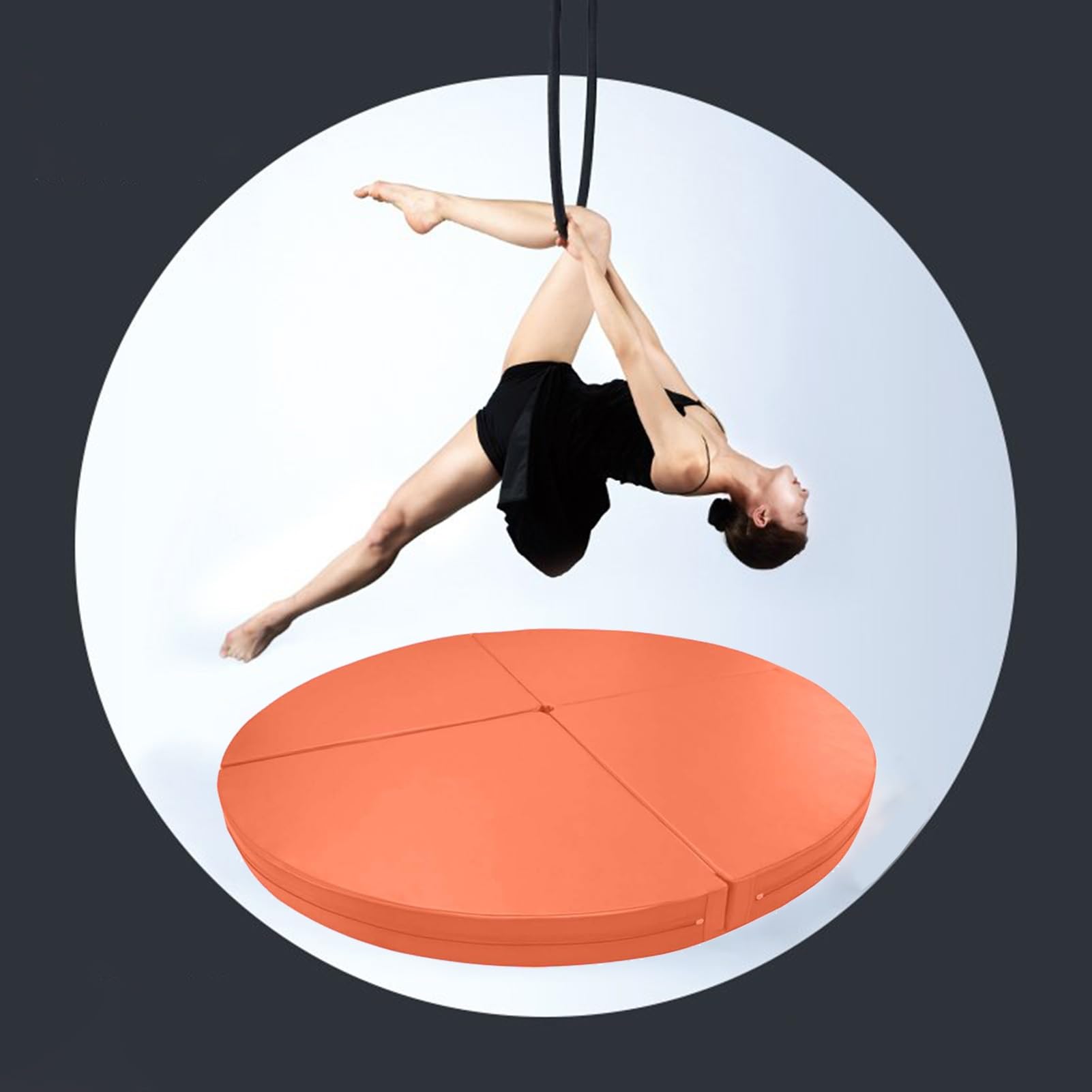 ASerZenith Safety Aerial Yoga Ring/Pole Dance Mat Thickened, Metal Lyra Hoop Pole Crash Mat, Adult Kids Fitness Stripper Pole Mat Foldable, Yoga Mat,Orange-160cmx5cm