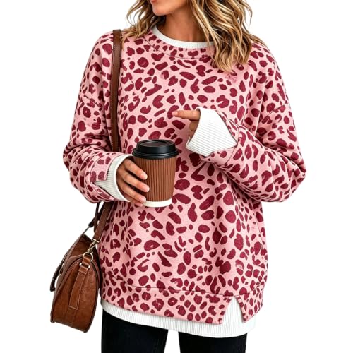 Oversized Crewneck Sweatshirt Women Y2K Leopard Print Patchwork Sweatshirt - image 5