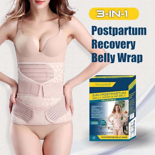 Image of ChongErfei 3 in 1 Postpartum Support - Recovery Belly /waist /pelvis Belt Shapewear Slimming Girdle, Beige, L For Posture Correction