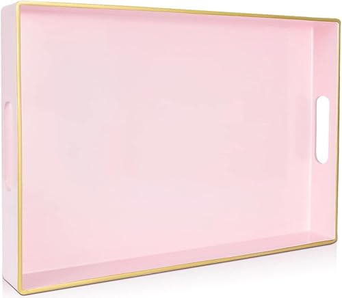 Miniatura 5 de Bandeja decorativa redonda de 13 pulgadas, bandeja negra con asas, bandeja de mesa auxiliar de plástico para otomana, sala de estar, baño,