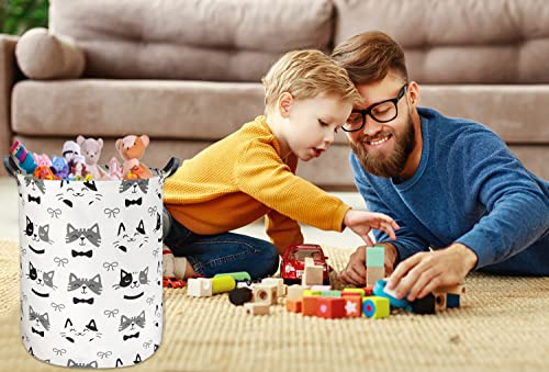 Image of Large Storage Baskets,Waterproof Laundry Baskets,Collapsible Canvas Basket for Storage Bin for Kids Room,Toy Organizer,Home Decor,Baby Hamper(Bowknot Cat)