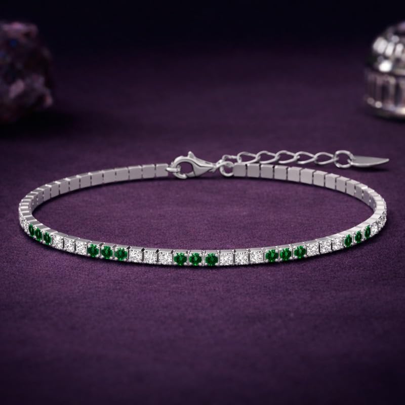 Image of Clara 925 Sterling Silver Slim Tennis 2mm Bracelet Gift for Women Girls | Multiple Color Options | Size Adjustable | Platinum Plated | Swiss Zirconia
