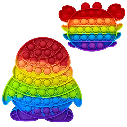 ランクチュアリー プッシュポップ ストレス発散 知育玩具 2個セット カラフル 大人 子供 おもちゃ セットI ペンギン カニ