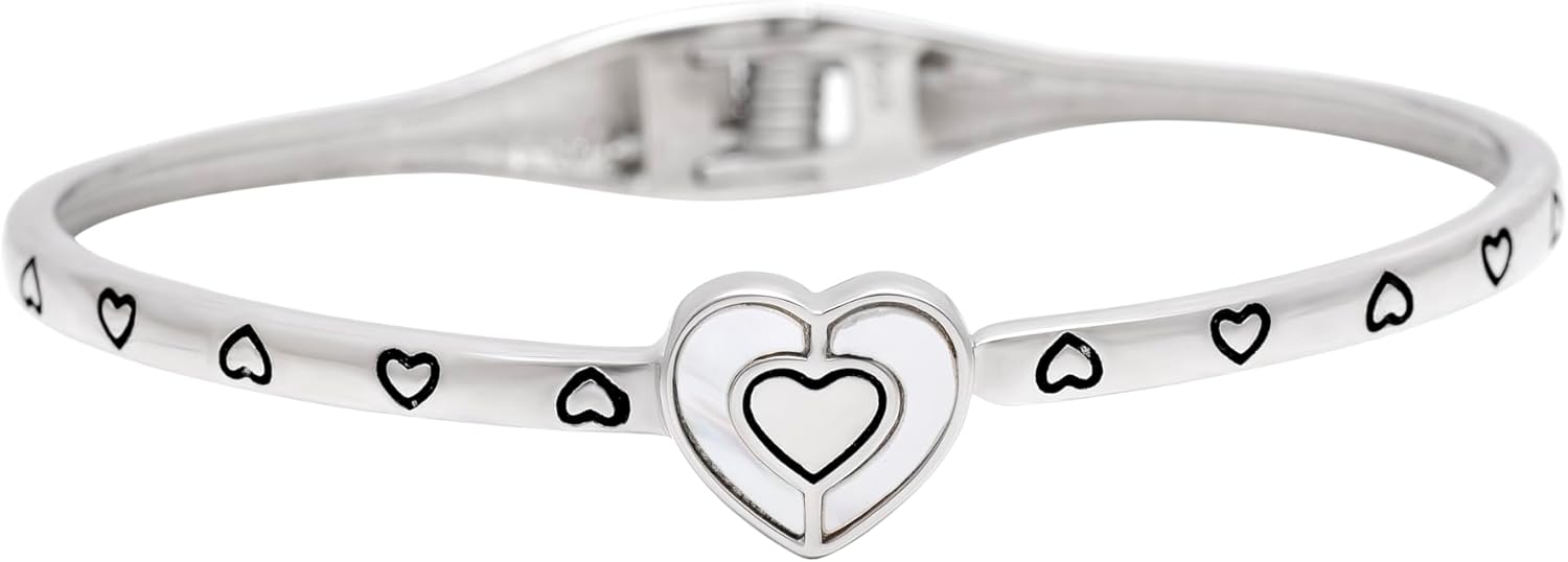 Unique Style Bracelet for Women, 925 Sterling Silver Heart Bangle Bracelet – Fashion Hollow Heart Cuff Bracelet – Love & Friendship Jewelry Gift for Her, Birthday, Holidays, Couple