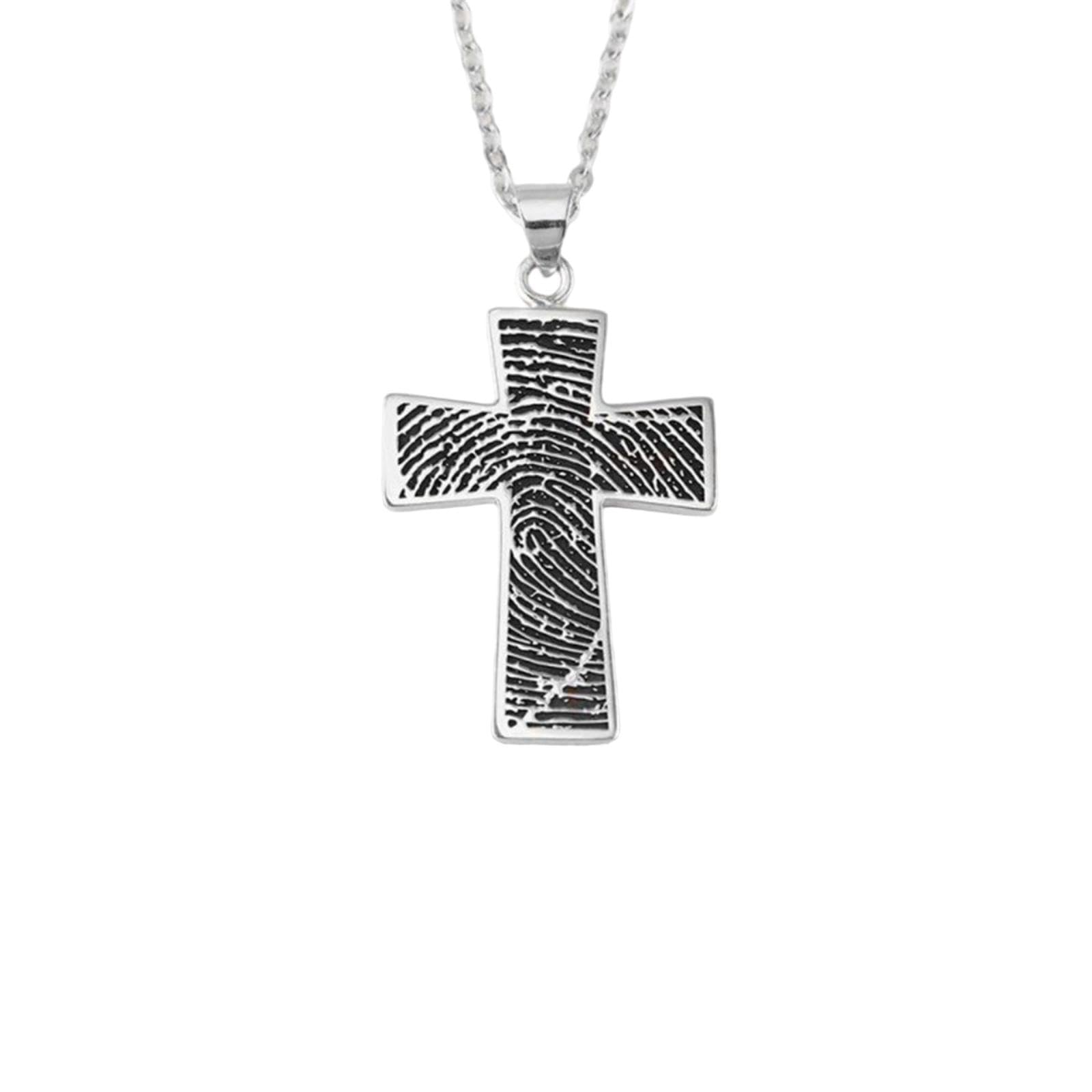 Drawelry Personalized Memorial Fingerprint Cross Necklace Black Engraved Name Customized Text Actual Fingerprint Pendant Necklace Promise Anniversary