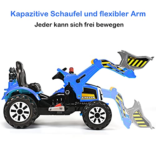 COSTWAY 12V Kinder Bagger, Kinderbagger 2,5-5 km/h, Sitzbagger mit Schaufel, Elektro Bagger Spielzeug, Sandbagger mit Vor-/Rückwärtsschalter, Aufsitzbagger für Kinder von 3 bis 8 Jahren (Blau) – Bild 4