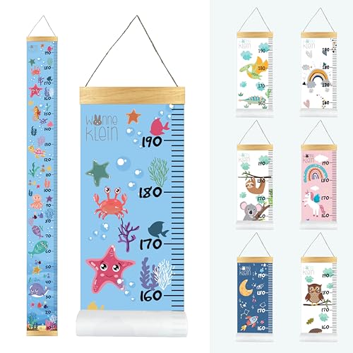 wonneklein Meerestiere Kinder Messlatte I Größenmesser I Dekoration Kinderzimmer I aufrollbar I mit extra Box