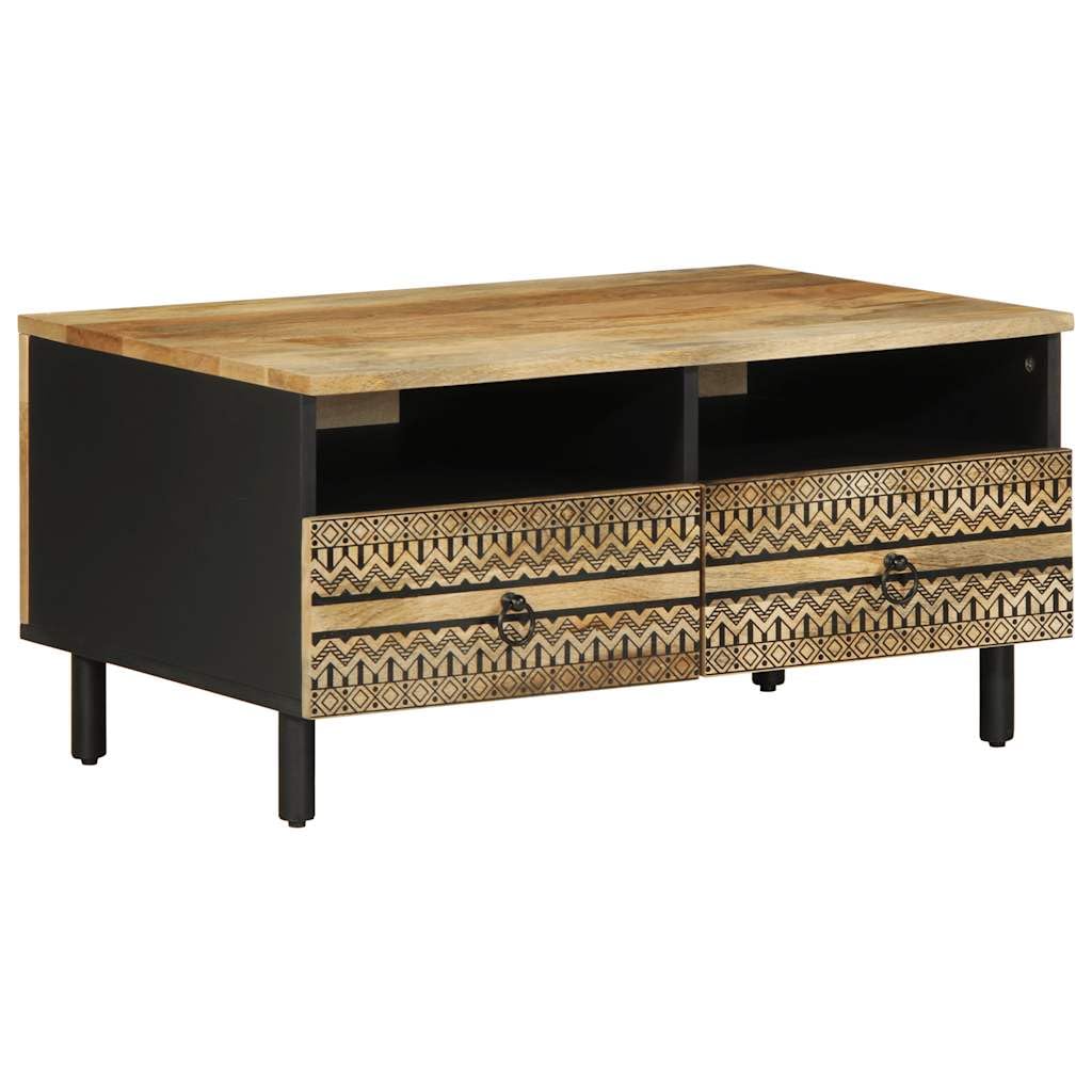 Table basse noire en manguier pour créer un coin canapé chaleureux et accueillant