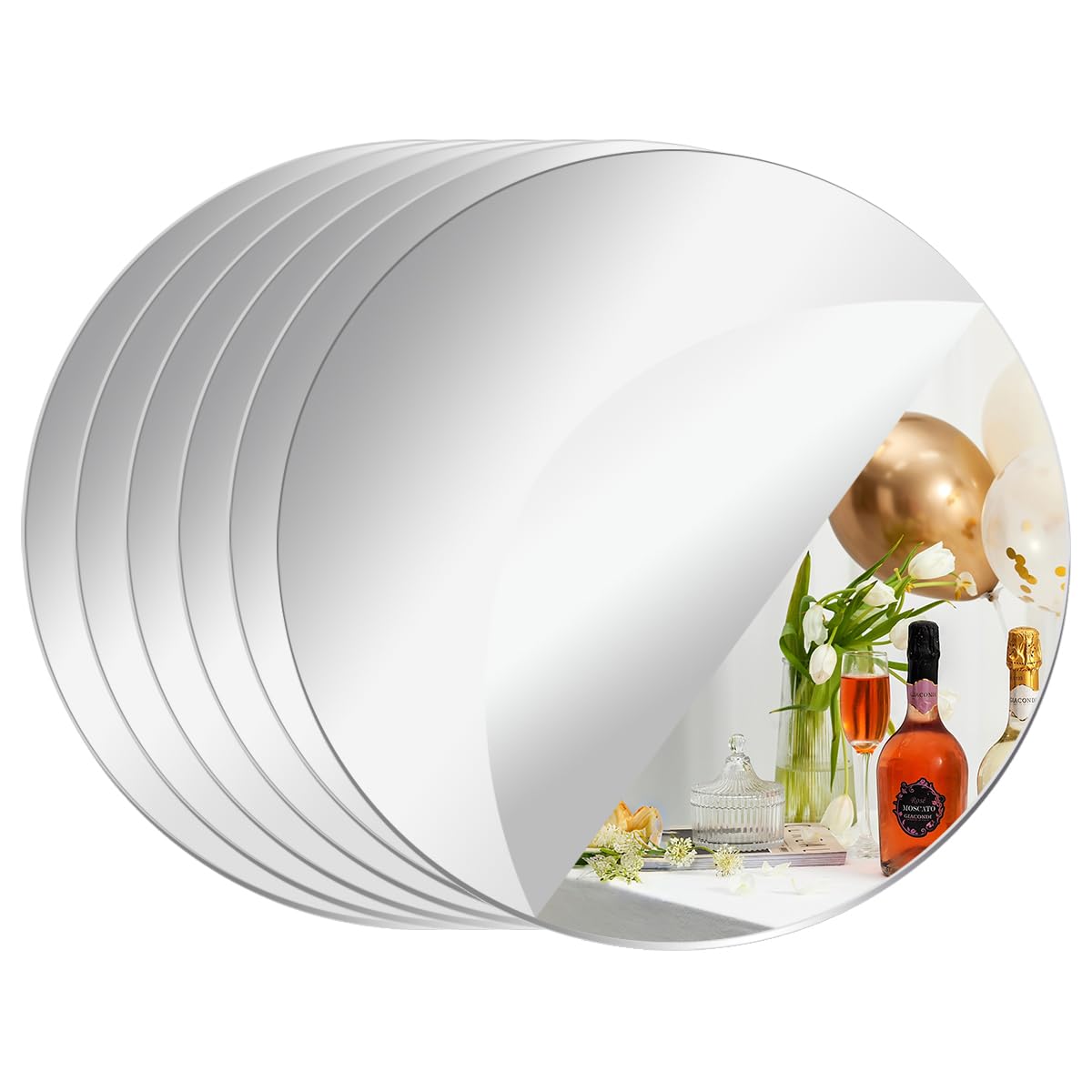Lot de 6 carreaux de miroir ronds pour décorations de table, plateaux miroir, miroirs ronds plats pour décorations de table, assiettes à bougie miroir pour décorations de table lors de