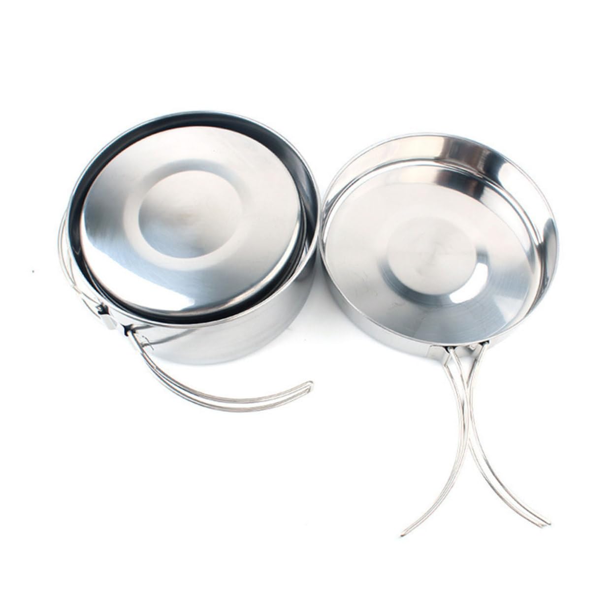 POPETPOP 4pcs Stainless Steel Camping Cookware Set Durable Portable Cooking Pans for Outdoor Use Lightweight Kitchenware for Hiking and Backpacking Essential Cookware for People