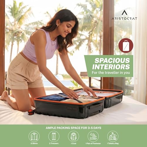 Image of Aristocrat Altitude 8 Wheel Cabin (Small Size) Hard Case Trolley Bag | Combination Lock |Tough and Durable Polypropylene Luggage | 3 Year International Warranty| 58 CM Suitcase for Travel| Black