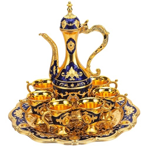 Service à thé turc vintage doré avec plateau et 6 tasses orientales