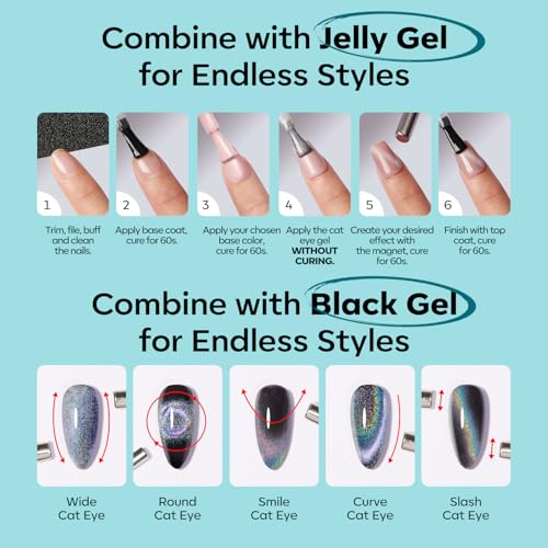 Image of modelones Cat Eye Gel Nail Polish Silk Blue Cat Eye Gel Polish Holographic 9D Glass Glitter Multichrome Polish Peacock Blue Nail Polish with Magnet Soak Off Led 15ML