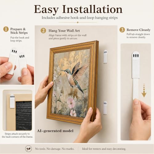 Image of NALEPS Vintage Hummingbird Framed Wall Art, Bird Pictures Wall Decor,9x11