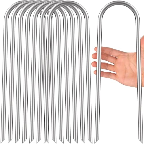 Image of Heavy Duty Trampoline Stakes Anchors High Wind U Type Sharped Ends Safety Ground Anchors Galvanized Steel 11.8 inch for Soccer Goals,Tents and Garden Decorations