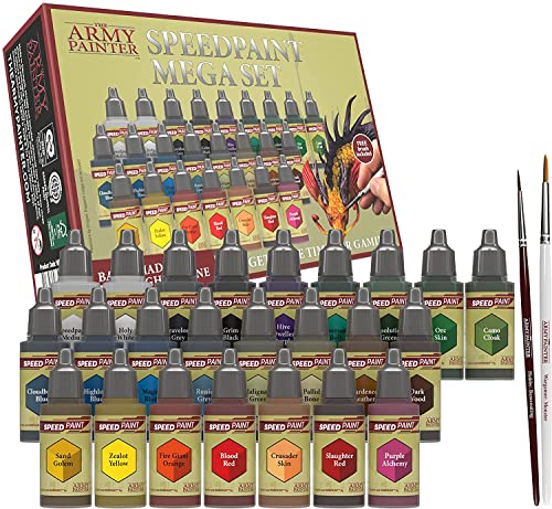 The Army Painter Speedpaint Mega Paint Set Combo, Lot de 24 flacons de peinture acrylique non toxique pour mini figurines et modèles miniatures avec 2 pinceau 18 ml