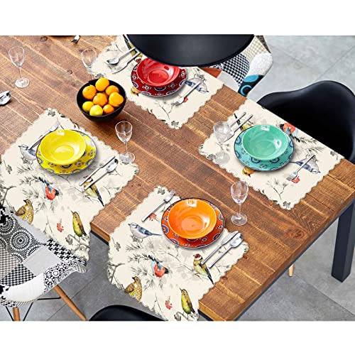 Yibeas Bullfinch Snowbird Tit Woodpecker Cloth Napkins Set Of 4 Soft Bright Birds On Branches With Flowers Washable And Reusable Dinner Napkins For Weddings Parties 18 X 18 Inch #TOP3